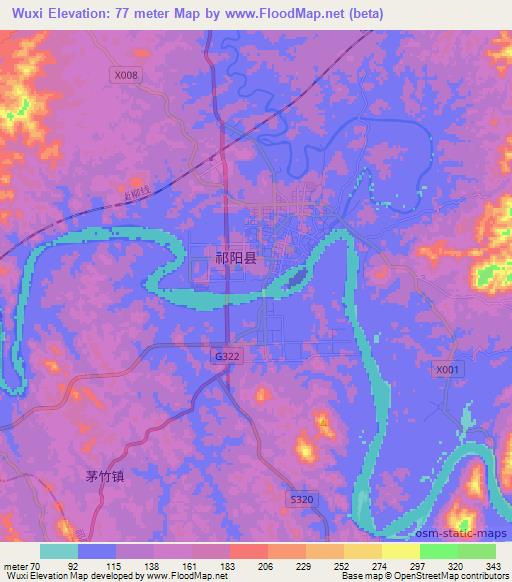 Wuxi,China Elevation Map