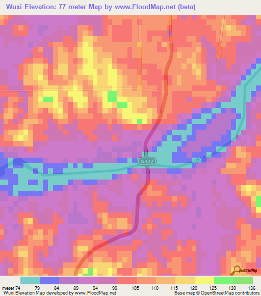 Wuxi,China Elevation Map