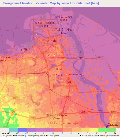 Qiongshan,China Elevation Map