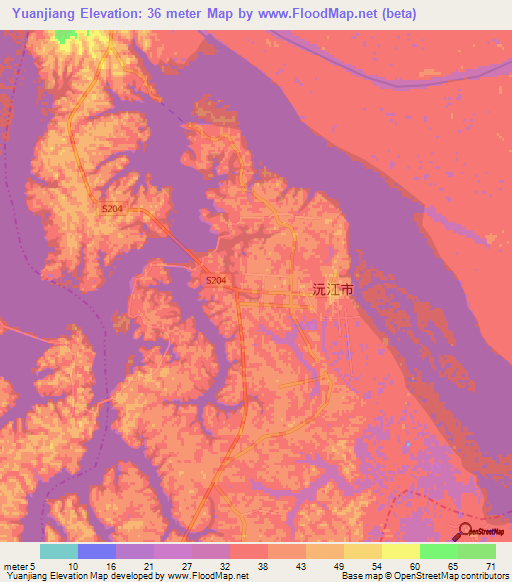Yuanjiang,China Elevation Map