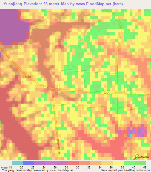 Yuanjiang,China Elevation Map