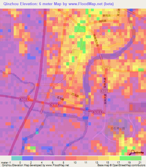 Qinzhou,China Elevation Map