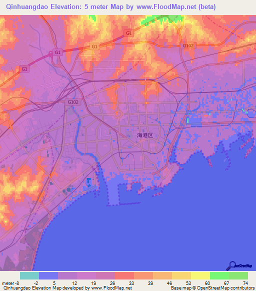 Qinhuangdao,China Elevation Map