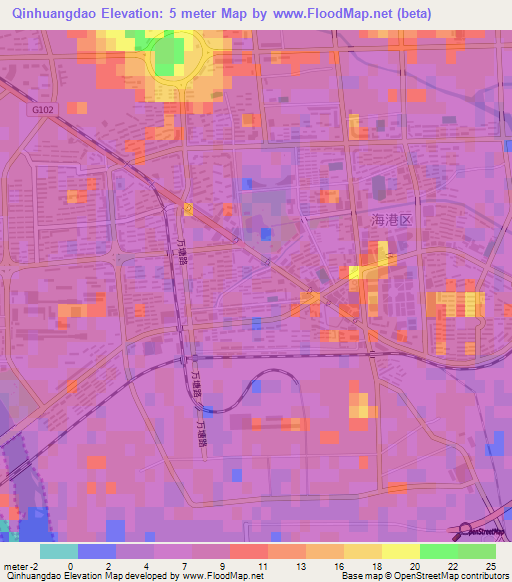 Qinhuangdao,China Elevation Map