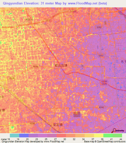 Qingyundian,China Elevation Map