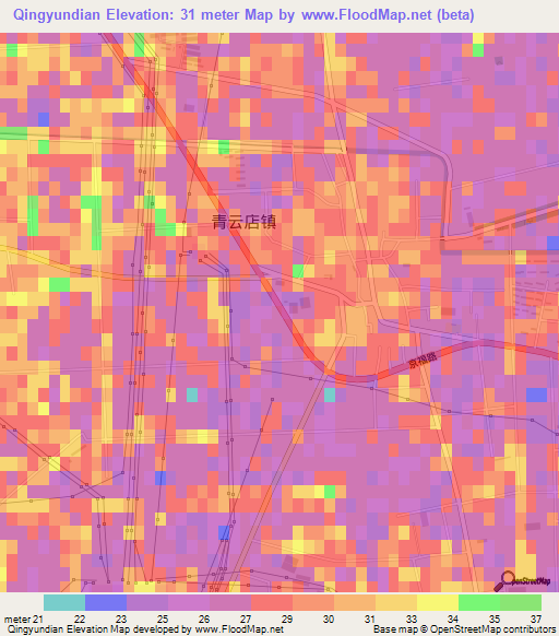 Qingyundian,China Elevation Map