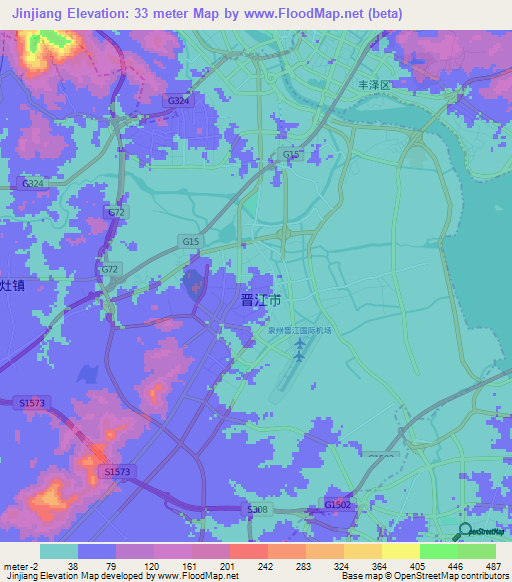 Jinjiang,China Elevation Map