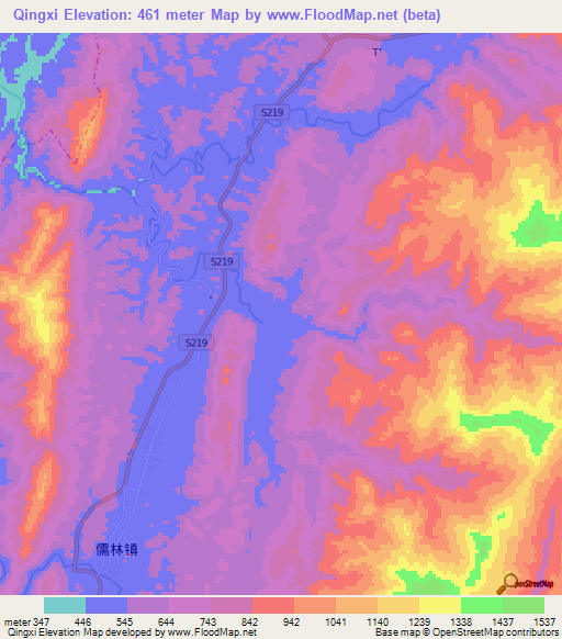 Qingxi,China Elevation Map