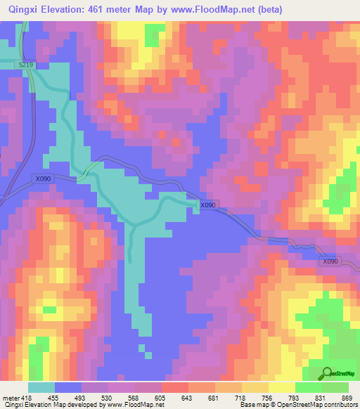 Qingxi,China Elevation Map