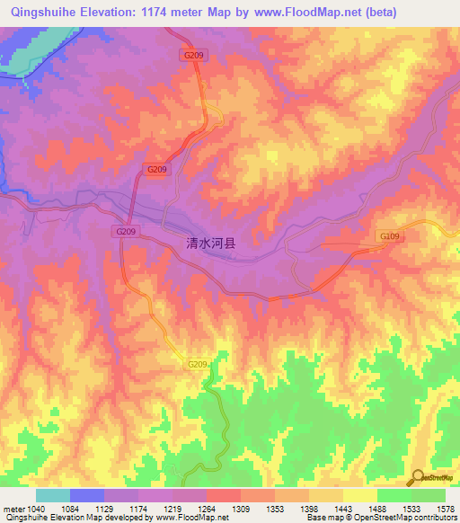 Qingshuihe,China Elevation Map
