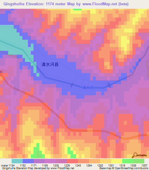 Qingshuihe,China Elevation Map