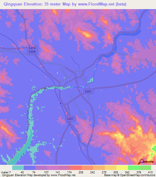 Qingquan,China Elevation Map