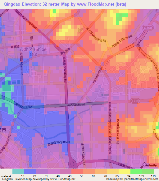 Qingdao,China Elevation Map
