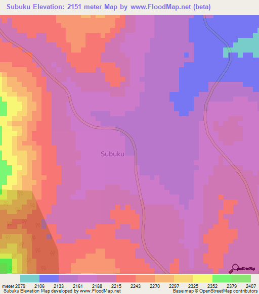 Subuku,Kenya Elevation Map