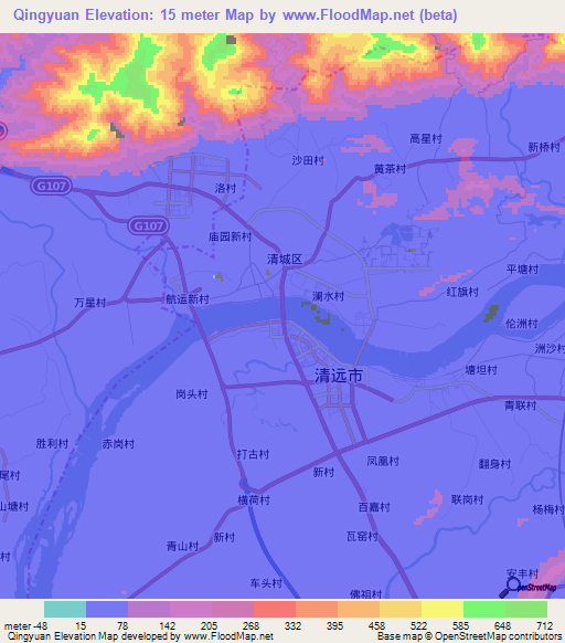 Qingyuan,China Elevation Map