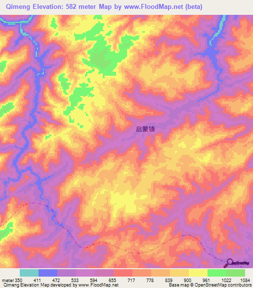 Qimeng,China Elevation Map