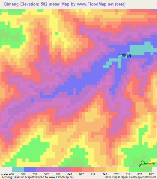Qimeng,China Elevation Map