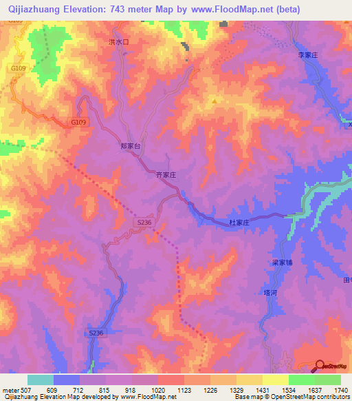 Qijiazhuang,China Elevation Map