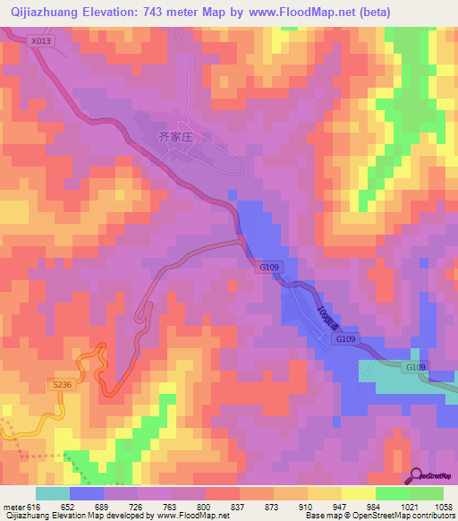 Qijiazhuang,China Elevation Map