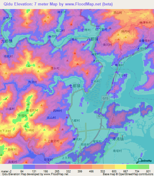 Qidu,China Elevation Map