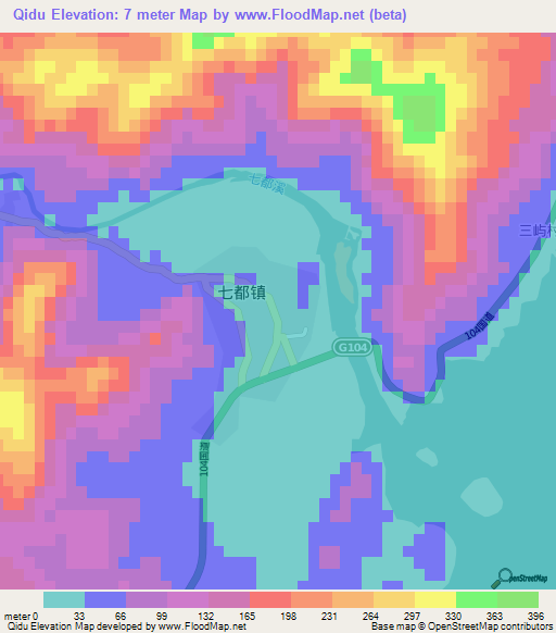 Qidu,China Elevation Map