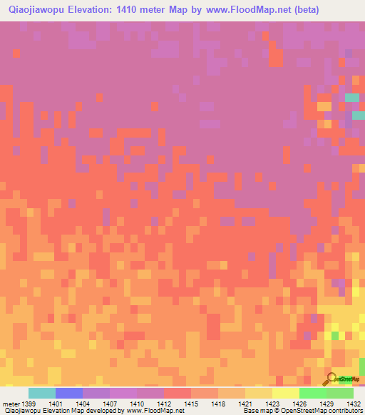 Qiaojiawopu,China Elevation Map