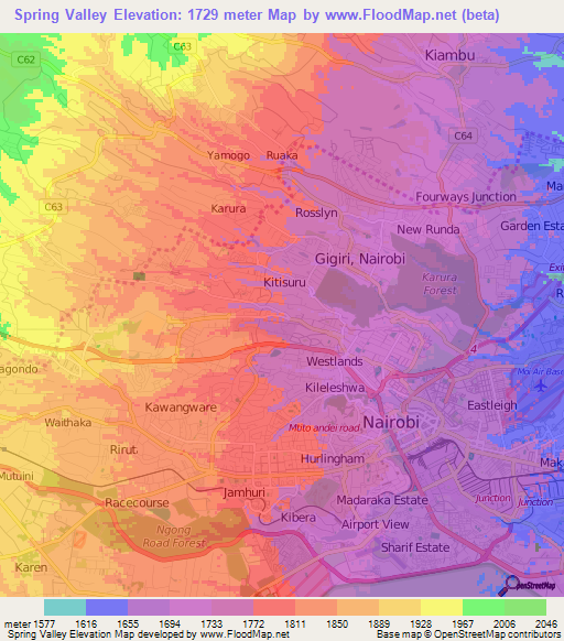 Spring Valley,Kenya Elevation Map