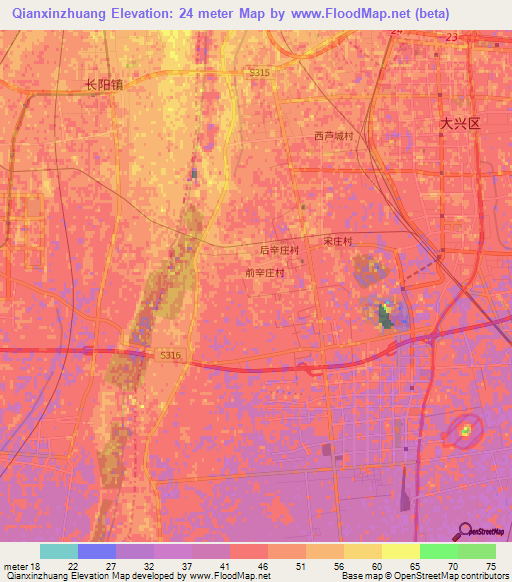 Qianxinzhuang,China Elevation Map