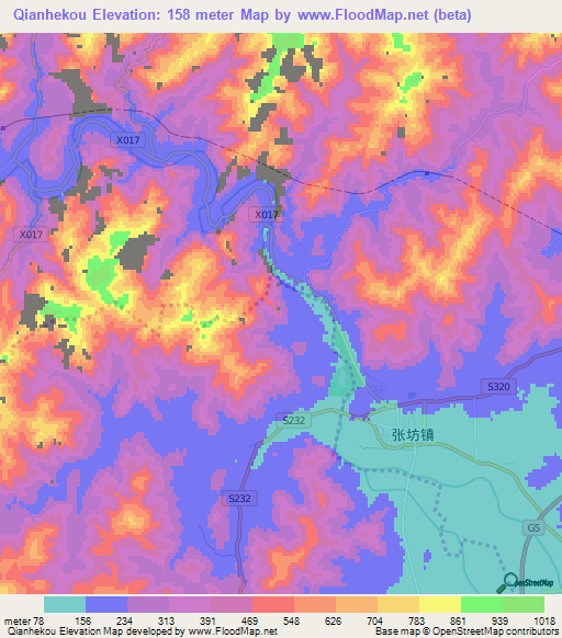 Qianhekou,China Elevation Map