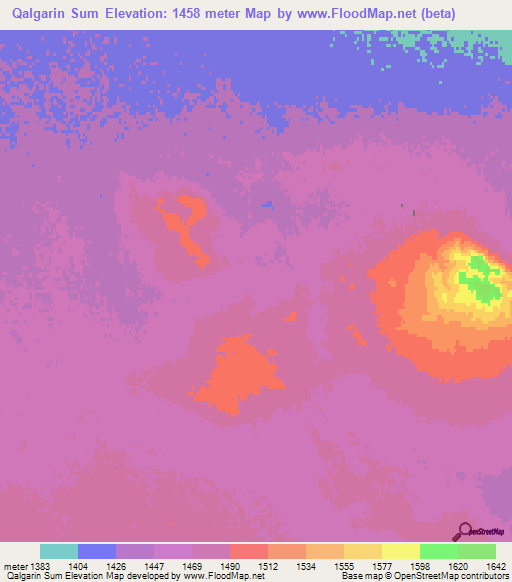 Qalgarin Sum,China Elevation Map