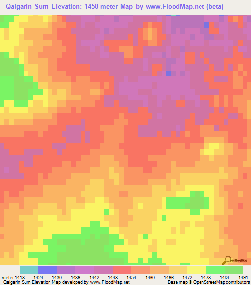 Qalgarin Sum,China Elevation Map