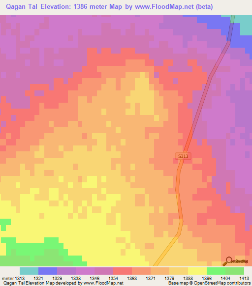 Qagan Tal,China Elevation Map