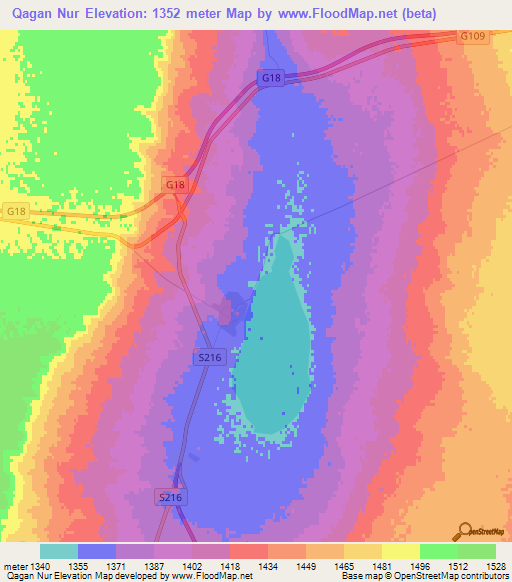 Qagan Nur,China Elevation Map