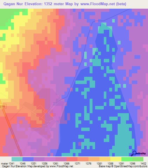 Qagan Nur,China Elevation Map