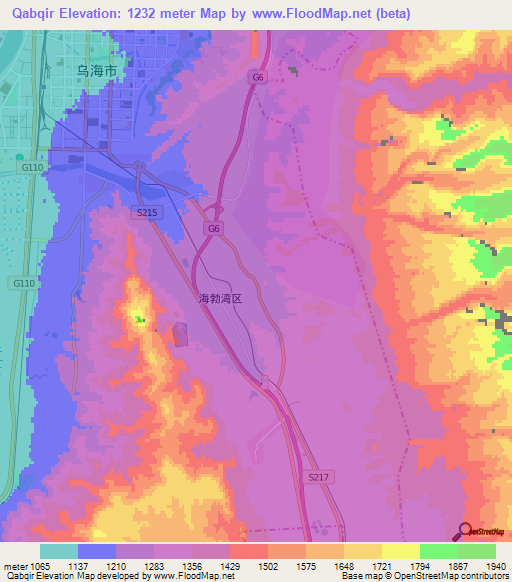 Qabqir,China Elevation Map
