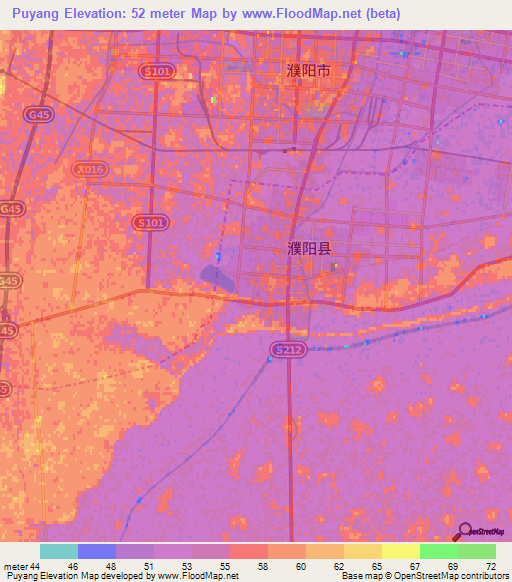 Puyang,China Elevation Map