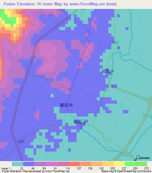 Putian,China Elevation Map