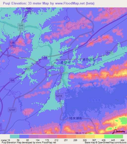 Puqi,China Elevation Map