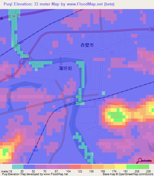 Puqi,China Elevation Map
