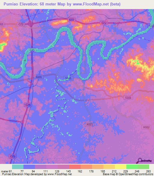 Pumiao,China Elevation Map