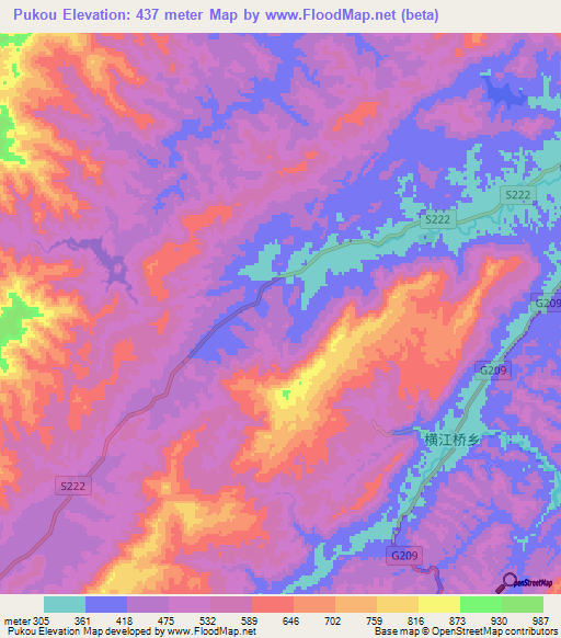 Pukou,China Elevation Map