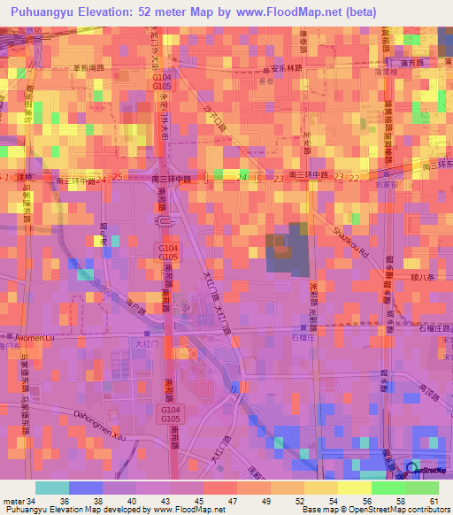 Puhuangyu,China Elevation Map