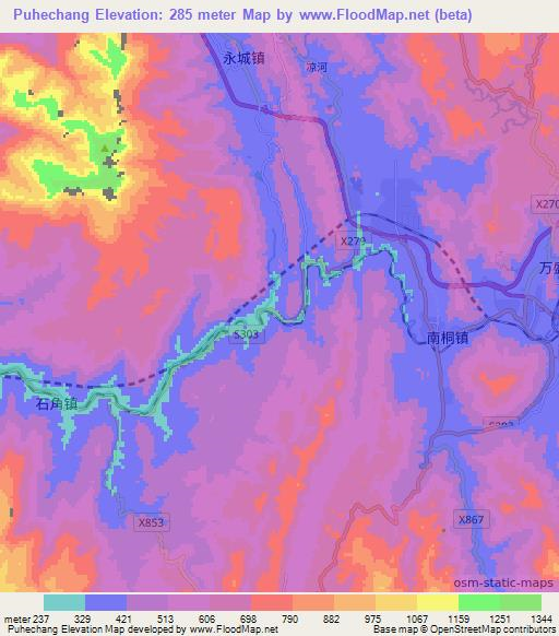 Puhechang,China Elevation Map