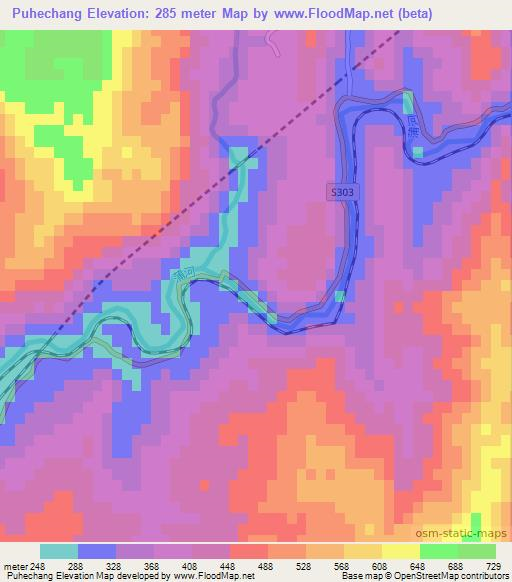 Puhechang,China Elevation Map