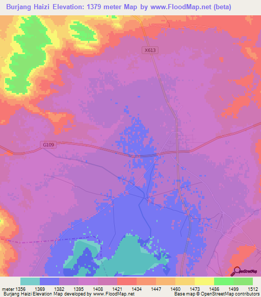 Burjang Haizi,China Elevation Map