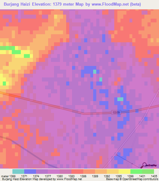 Burjang Haizi,China Elevation Map