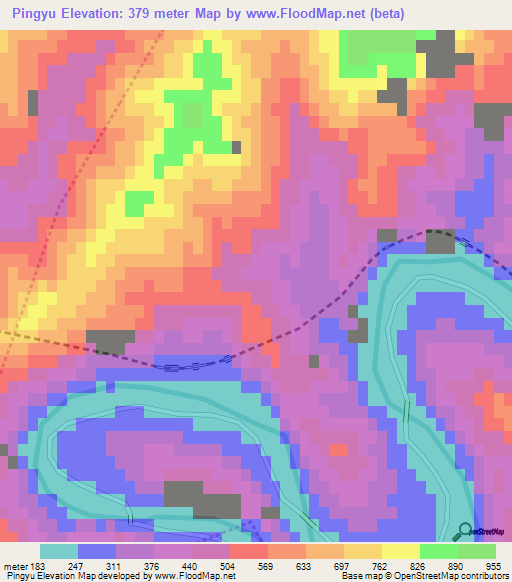 Pingyu,China Elevation Map