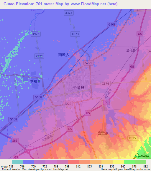 Gutao,China Elevation Map