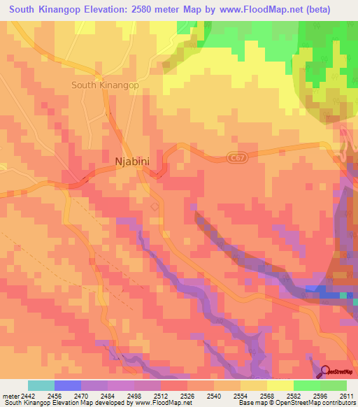 South Kinangop,Kenya Elevation Map