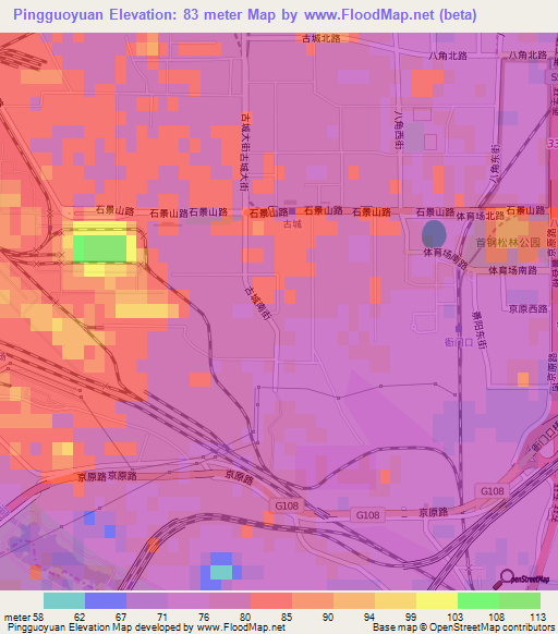 Pingguoyuan,China Elevation Map